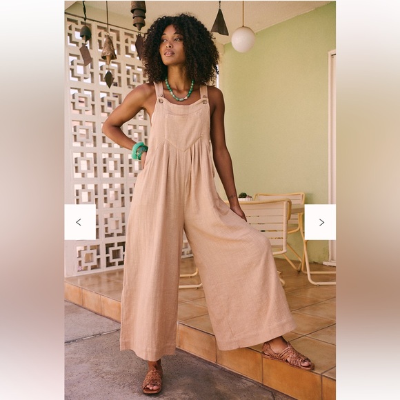 Free People Pants - Free People Sun Drenched Overalls Tan Wide Leg  Size XL